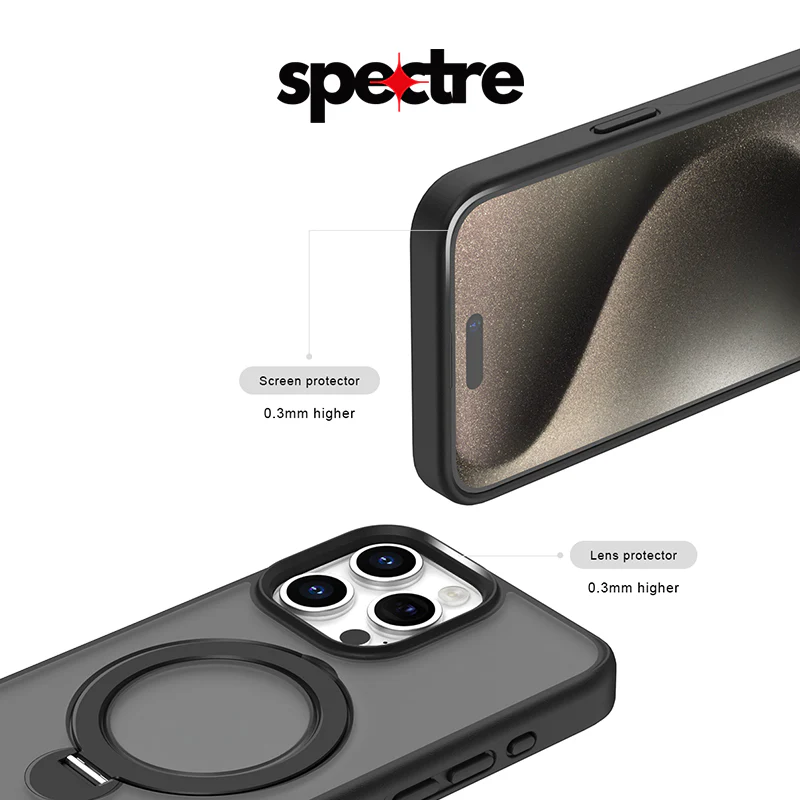 Stealth Case For iPhone 15 Pro With Kick Stand (Black)