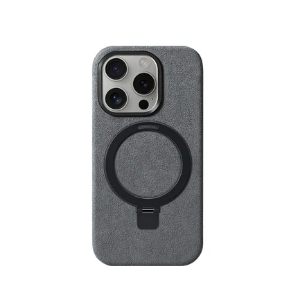 iPhone 15 Pro Max With Kick Stand - Alcantara Case - Gray