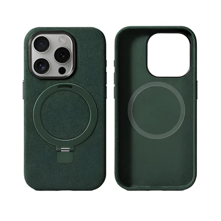 iPhone 15 Pro Max With Kick Stand - Alcantara Case - Midnight Green